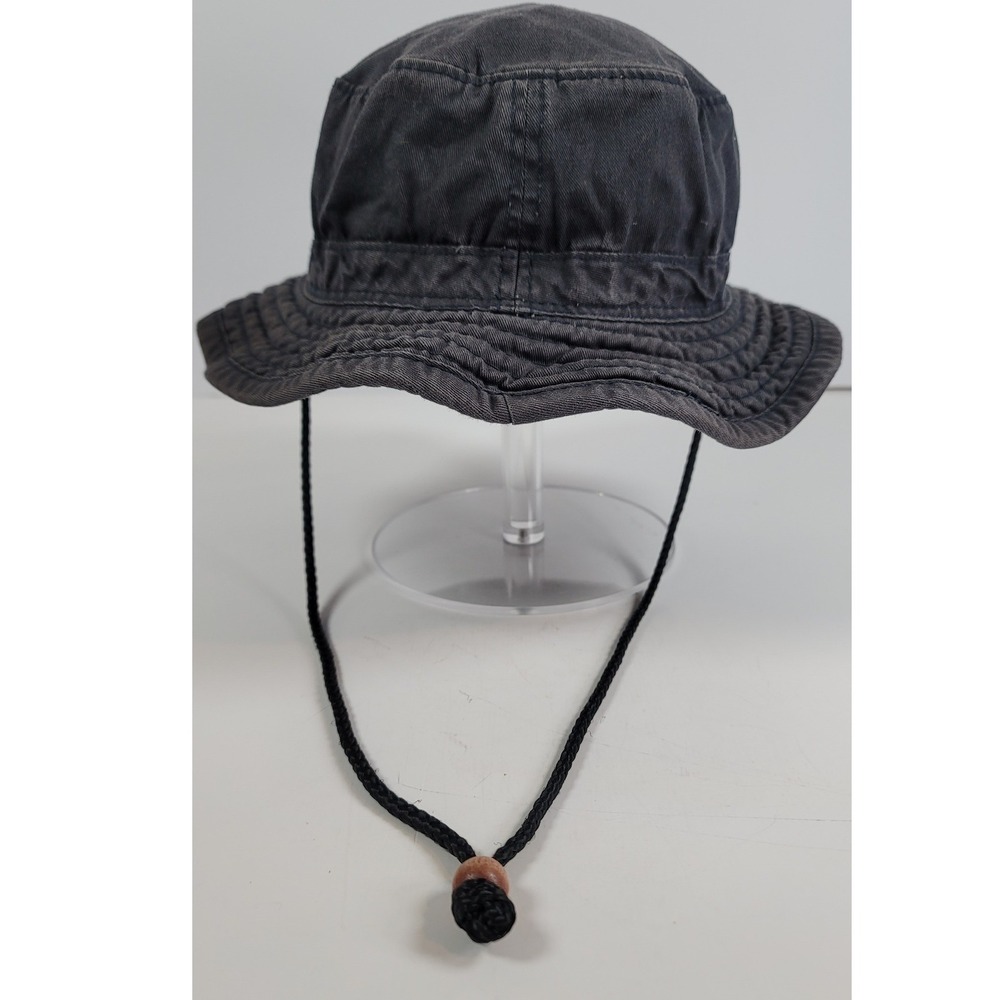 Outdoor Cap Black Boonie Bucket Hat Adjustable Chin Cord Mesh Vents OSFM